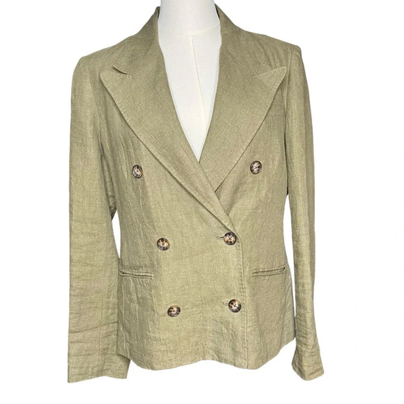 Polo Ralph Lauren Double-Breasted 100% Linen Blazer in Green Size 8 - Picture 5 of 16